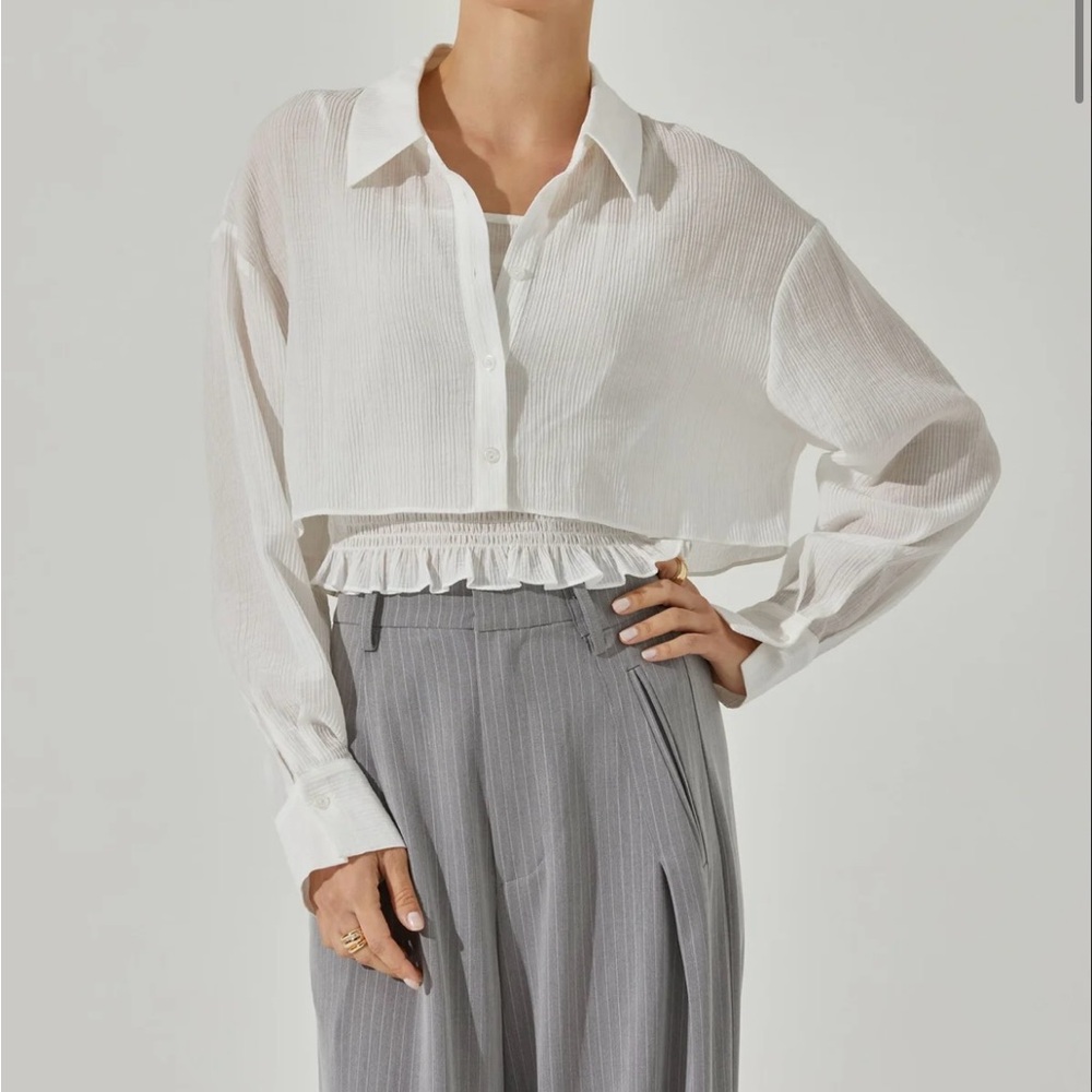 ASTR The Label Collared Shirt And Smocked Top Set
White / L - NWT + packaging